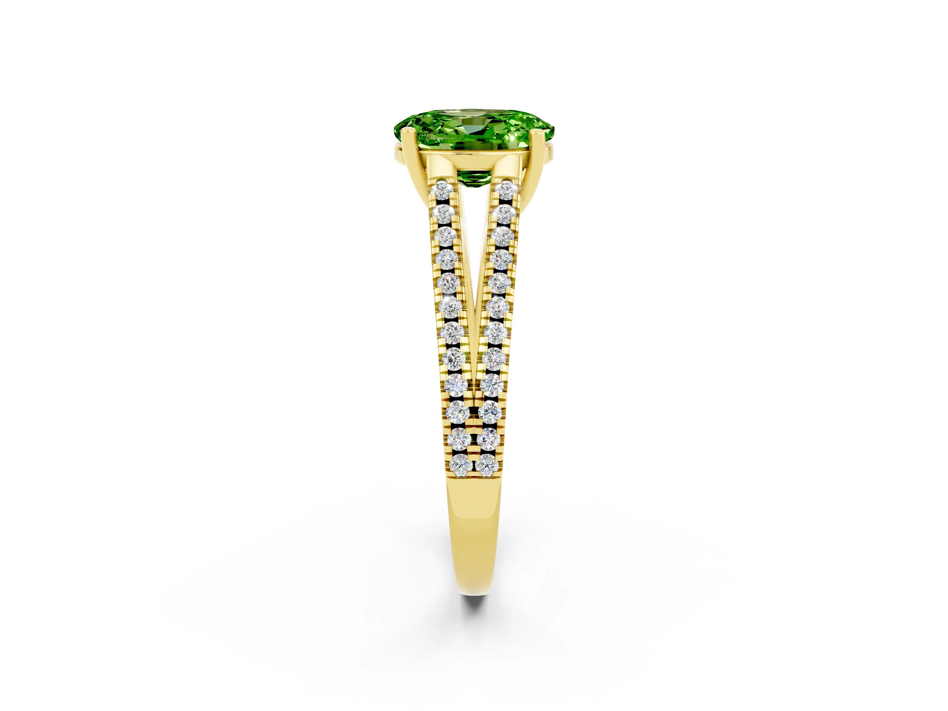 Yellow gold Oval Cut Peridot Solitaire Engagement Ring with Split Shank Pavé Band_2