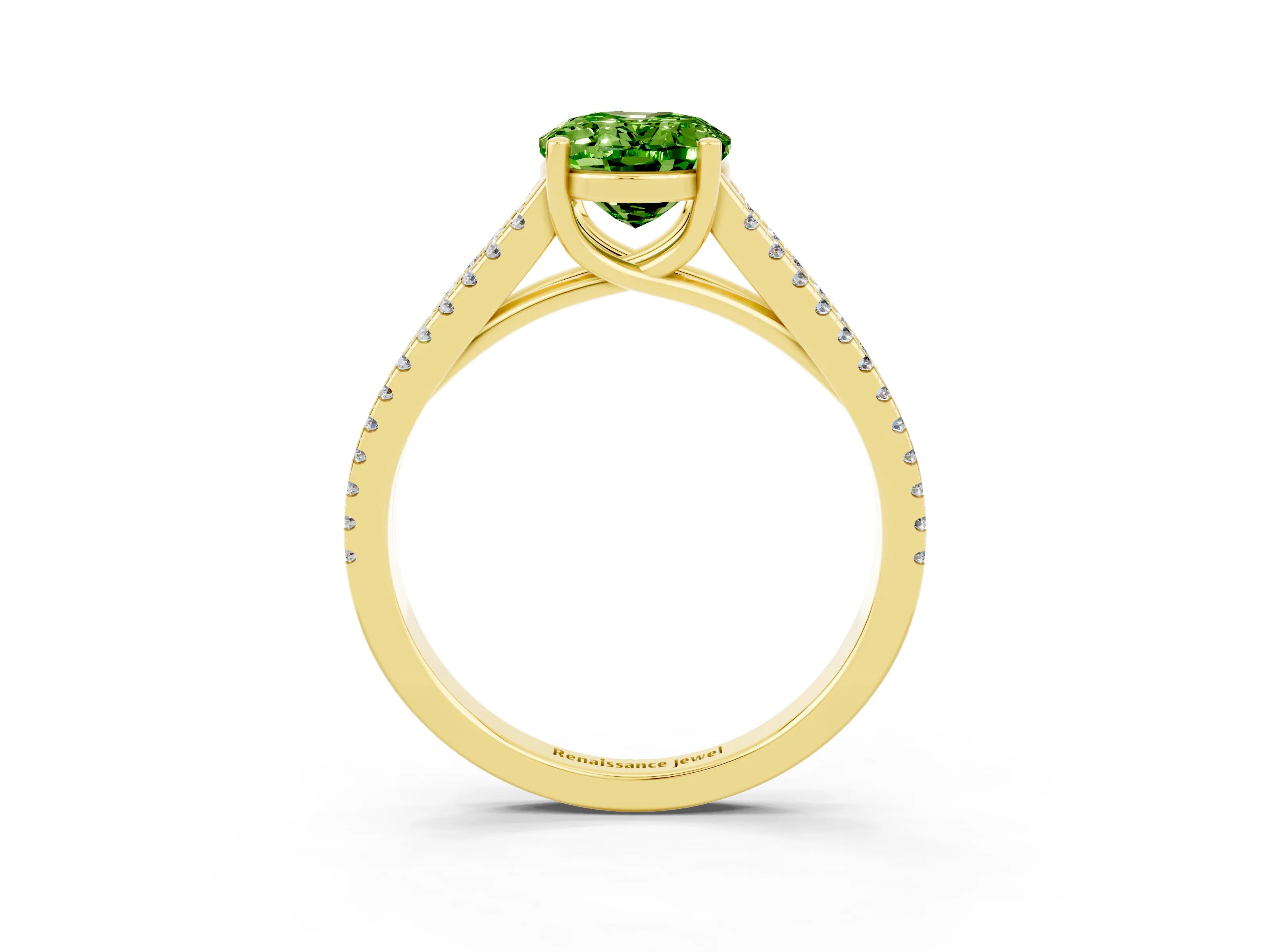 Yellow gold Oval Cut Peridot Solitaire Engagement Ring with Split Shank Pavé Band_3