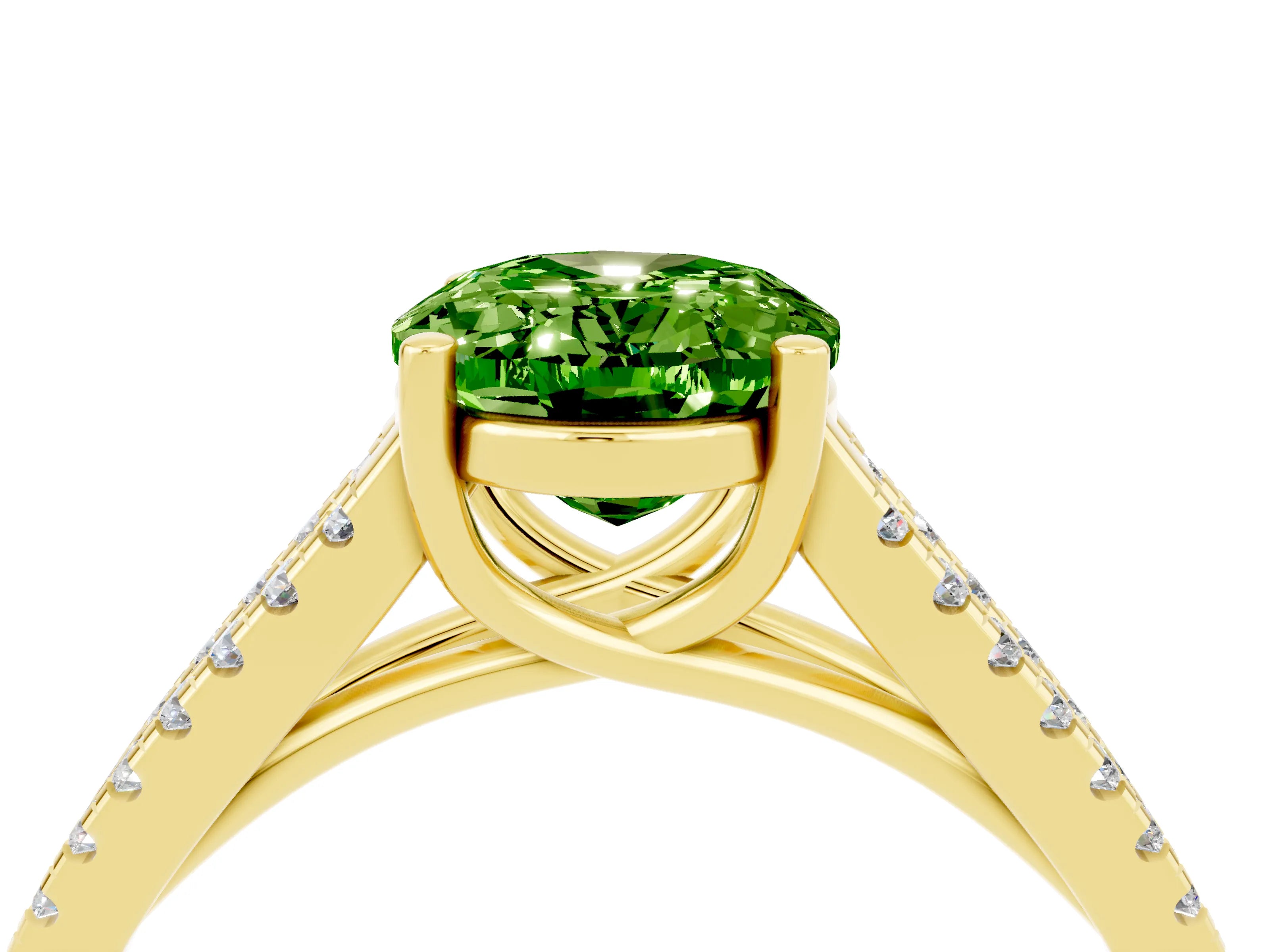 Yellow gold Oval Cut Peridot Solitaire Engagement Ring with Split Shank Pavé Band_4