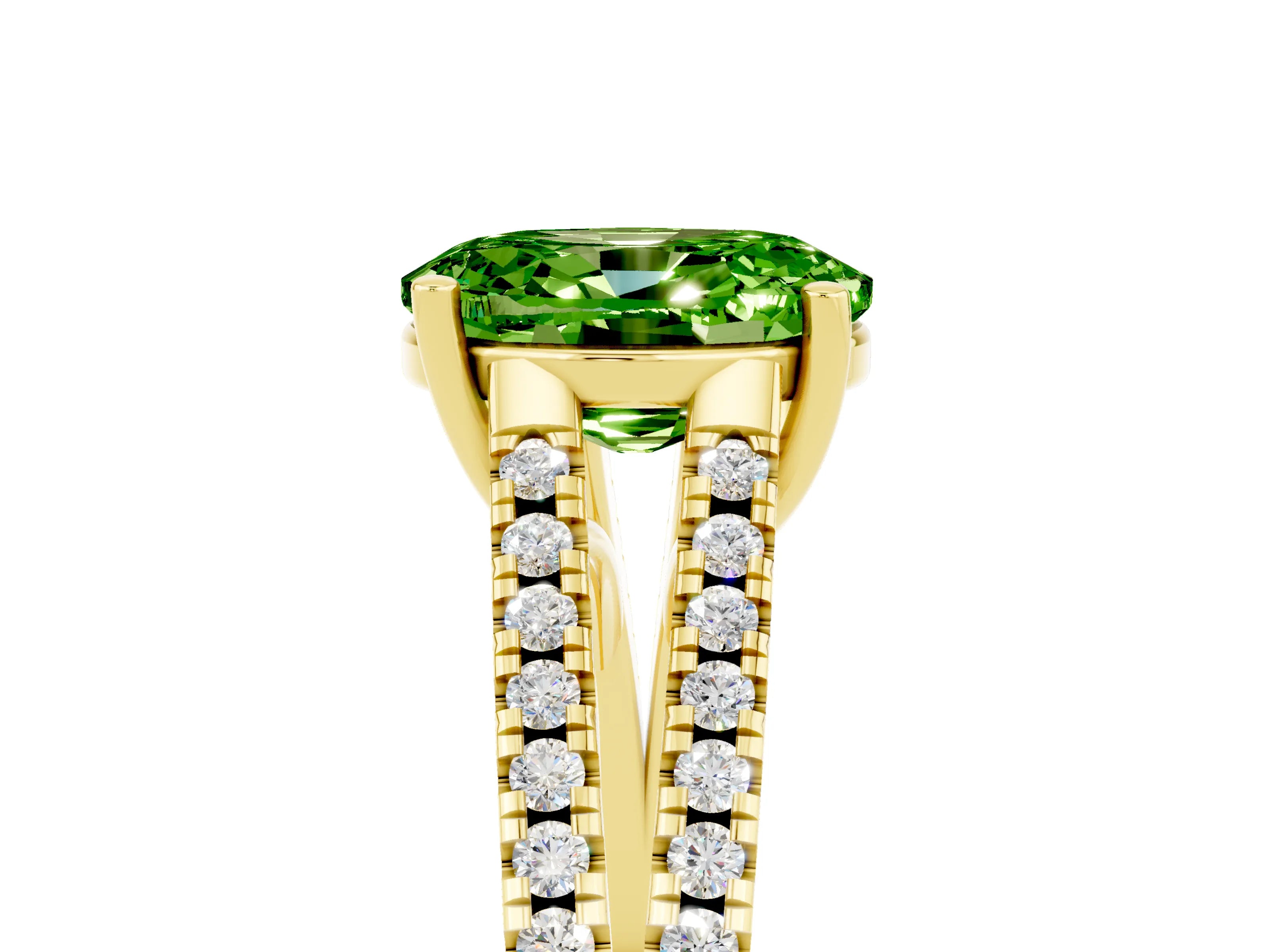 Yellow gold Oval Cut Peridot Solitaire Engagement Ring with Split Shank Pavé Band_5