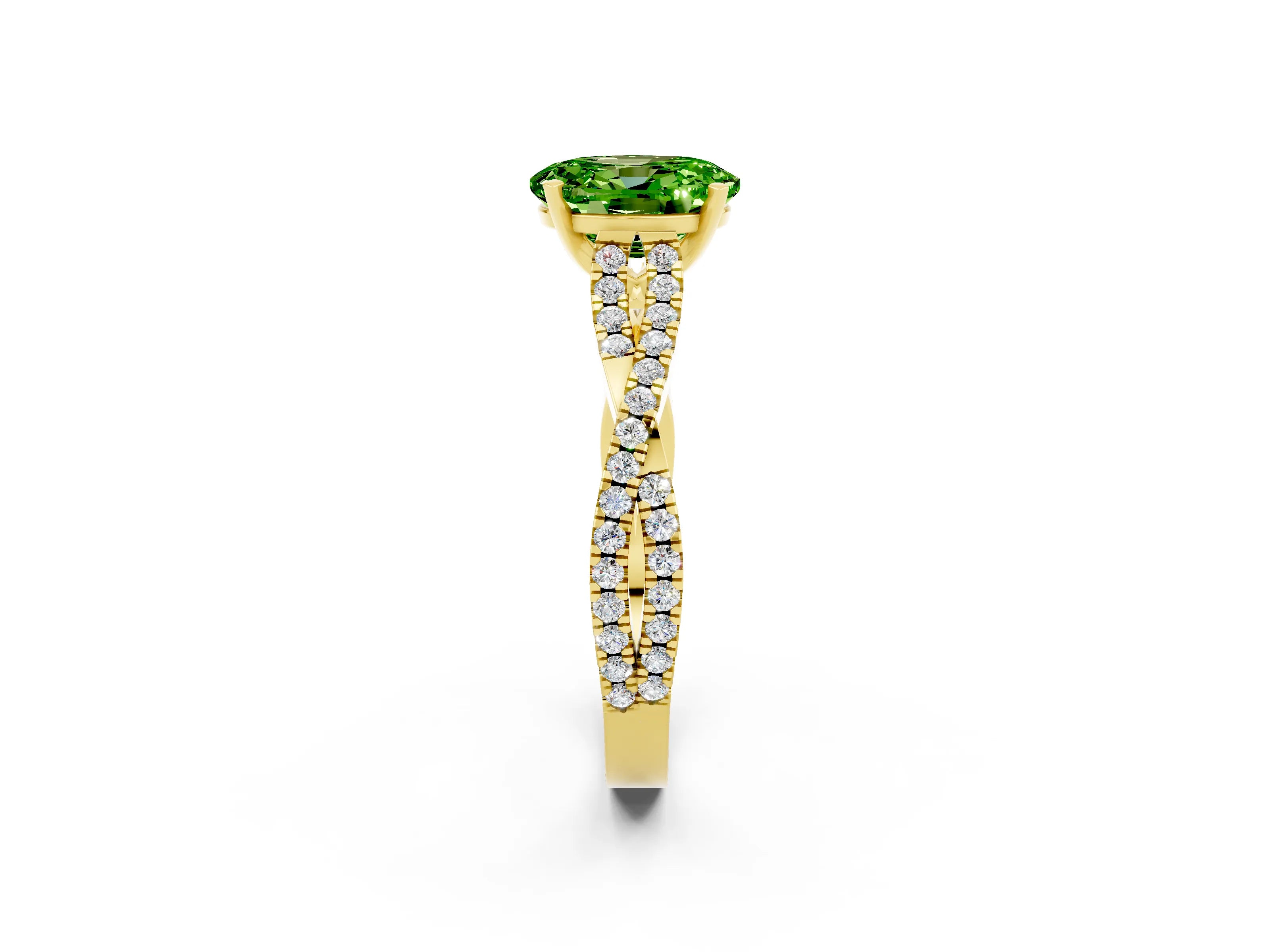 Yellow gold Oval Cut Peridot Solitaire Engagement Ring with Twisted Pavé Band and Four-Prong Setting_2