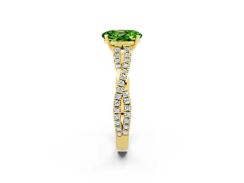 Yellow gold Oval Cut Peridot Solitaire Engagement Ring with Twisted Pavé Band and Four-Prong Setting_2