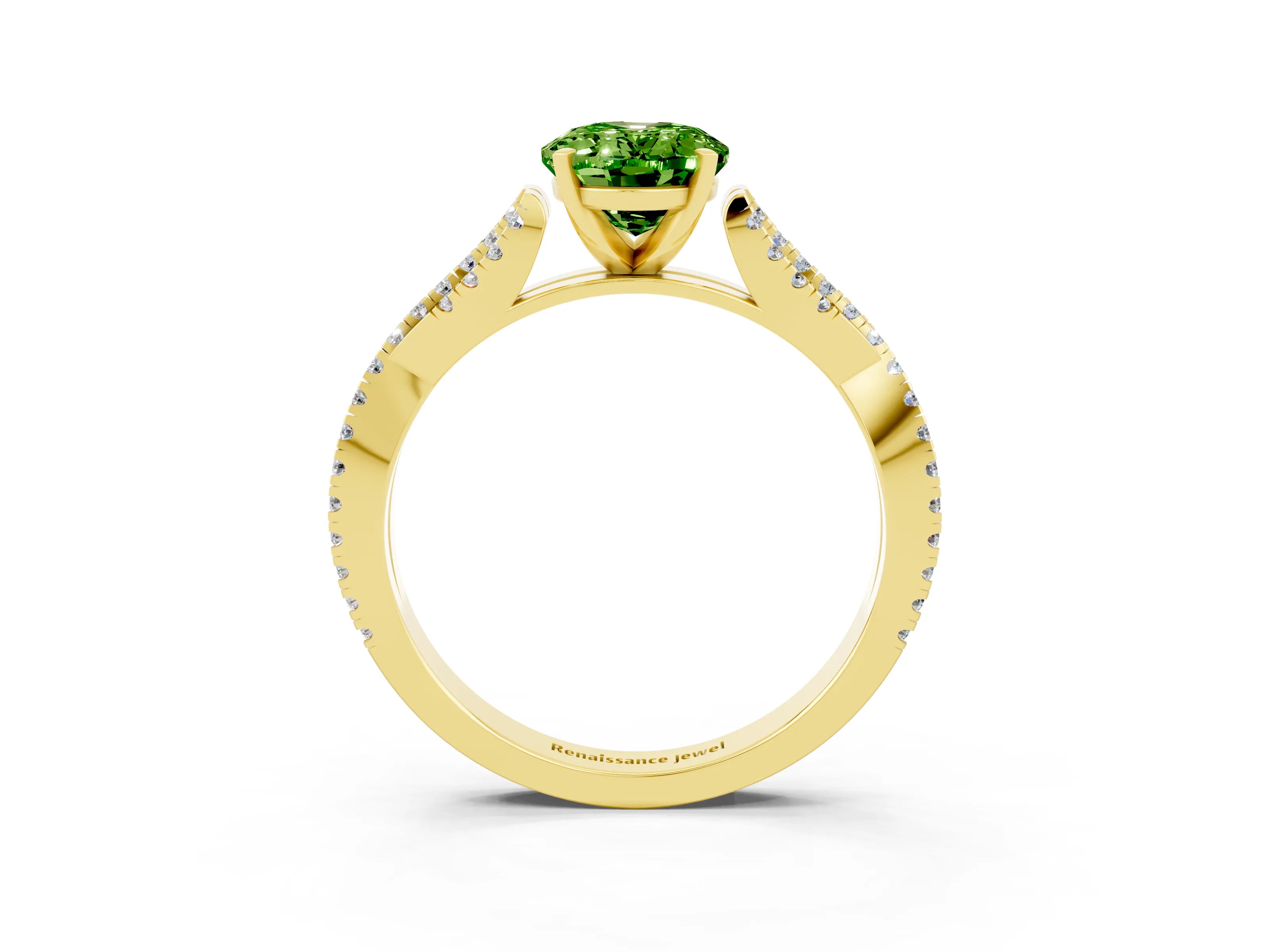 Yellow gold Oval Cut Peridot Solitaire Engagement Ring with Twisted Pavé Band and Four-Prong Setting_3
