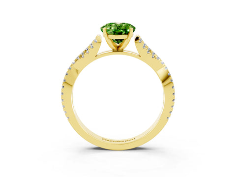 Yellow gold Oval Cut Peridot Solitaire Engagement Ring with Twisted Pavé Band and Four-Prong Setting_3
