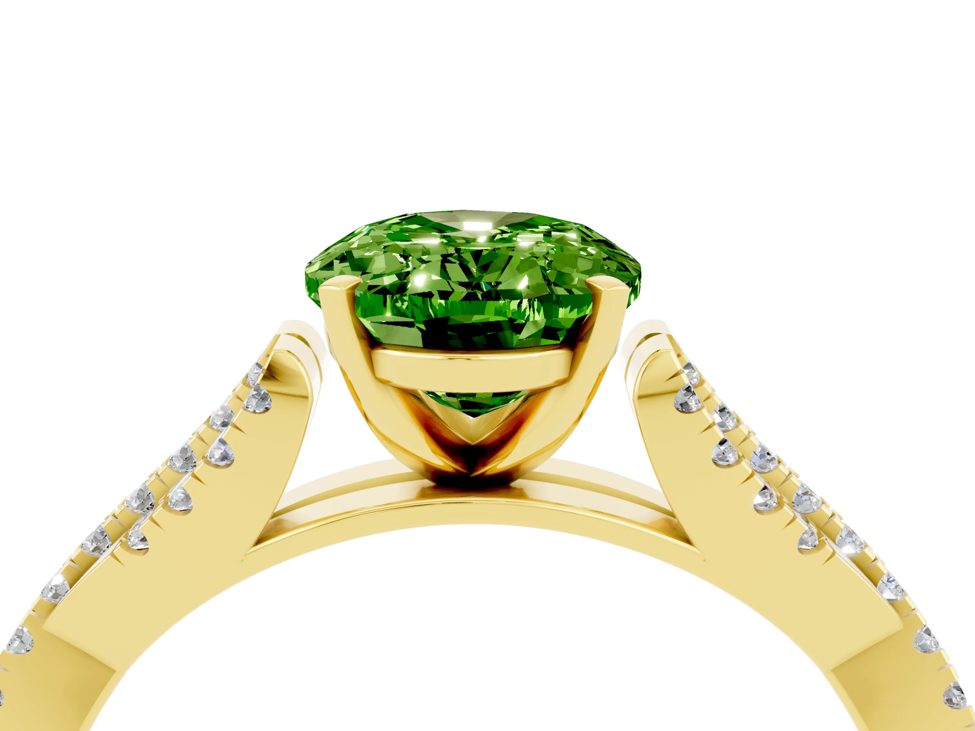 Yellow gold Oval Cut Peridot Solitaire Engagement Ring with Twisted Pavé Band and Four-Prong Setting_4