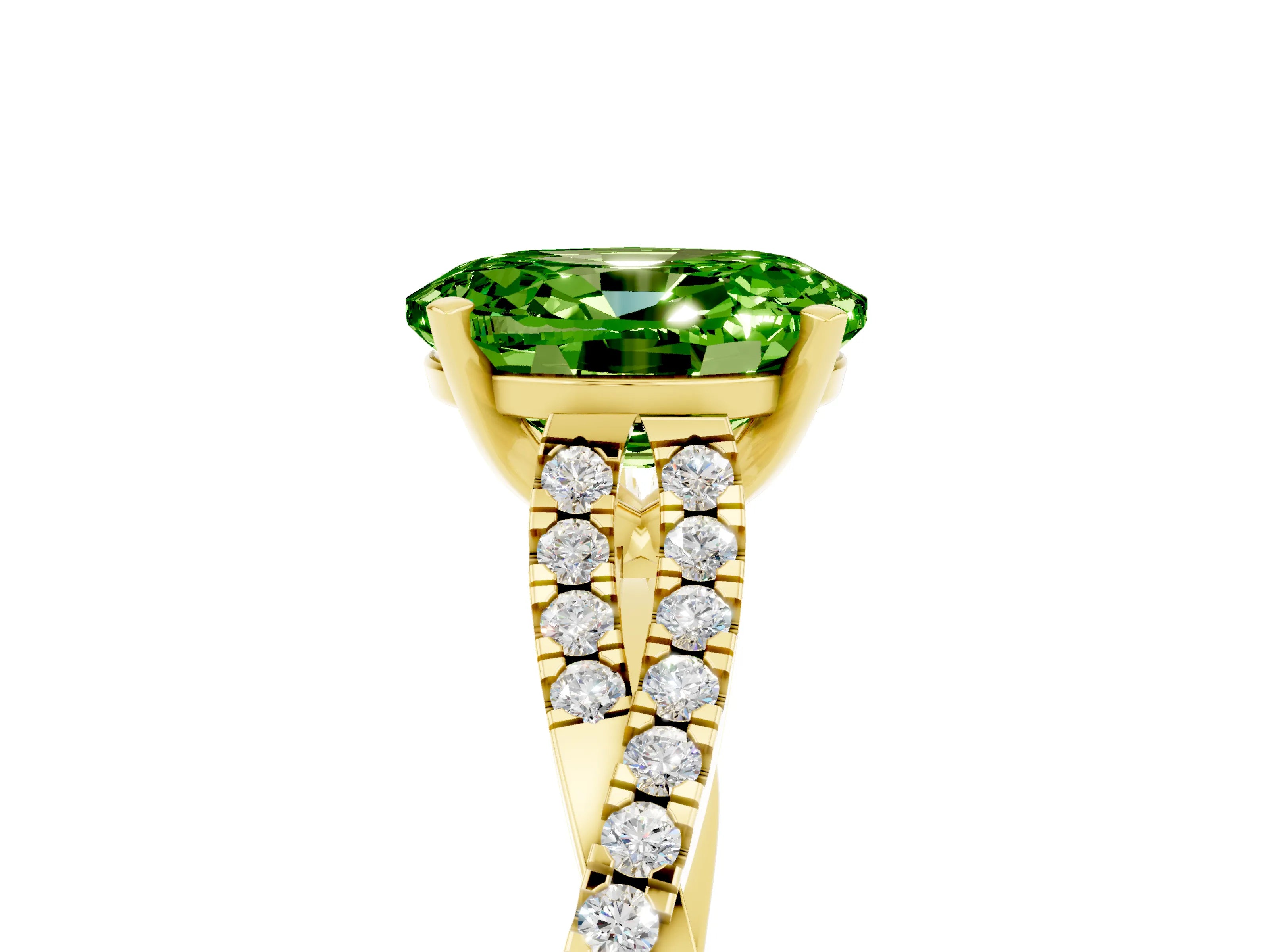 Yellow gold Oval Cut Peridot Solitaire Engagement Ring with Twisted Pavé Band and Four-Prong Setting_5