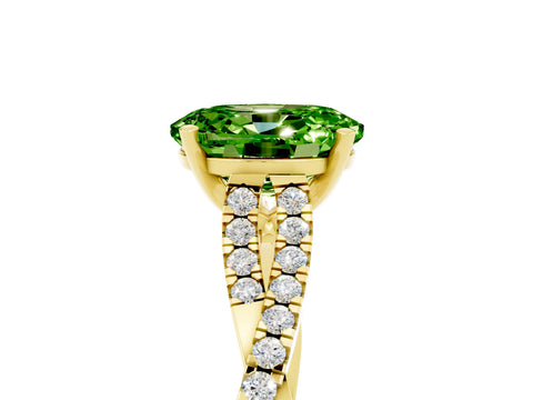 Yellow gold Oval Cut Peridot Solitaire Engagement Ring with Twisted Pavé Band and Four-Prong Setting_5
