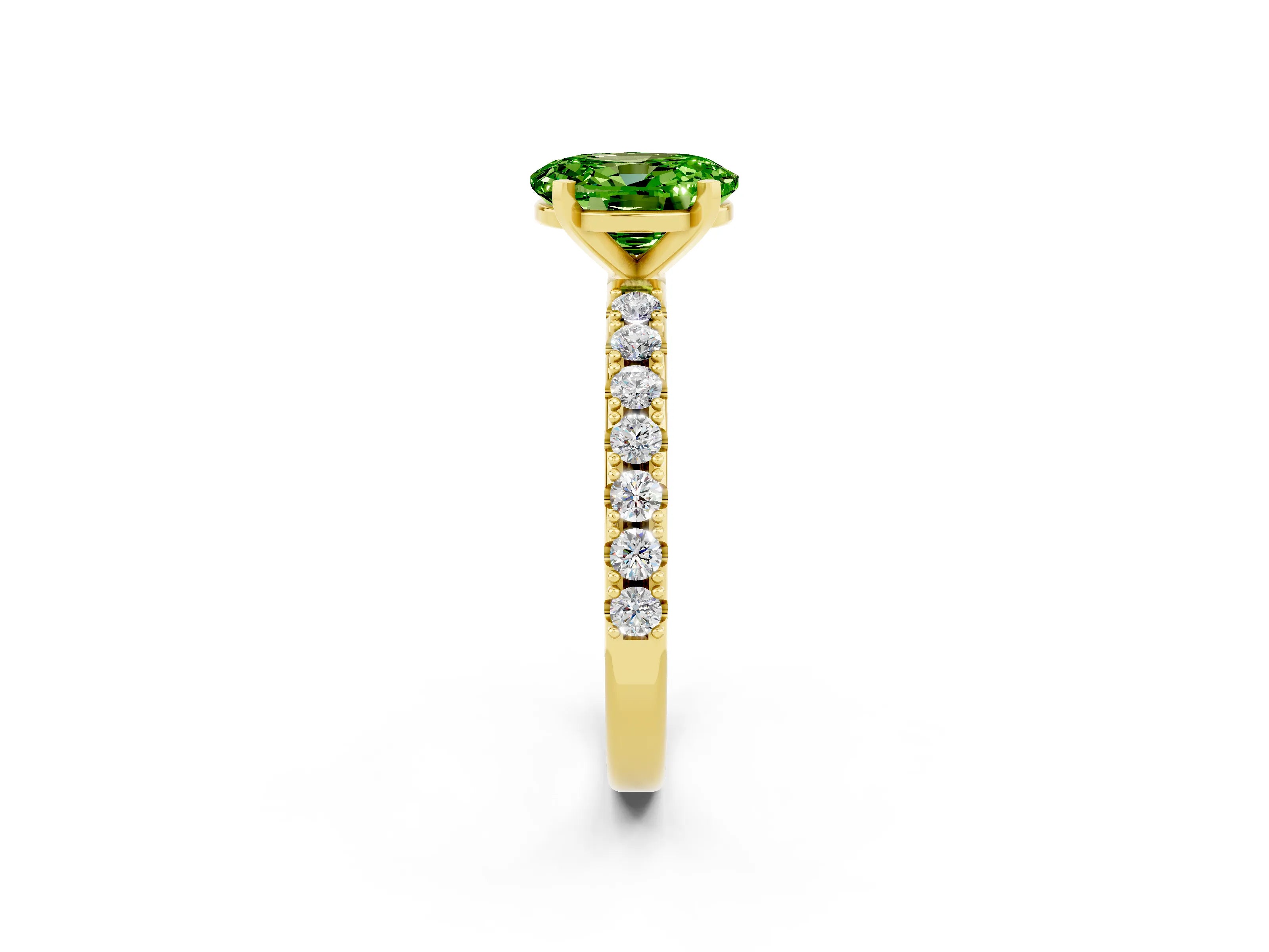 Yellow gold Oval Cut Peridot Solitaire Pavé Band with Four-Prong Setting_2