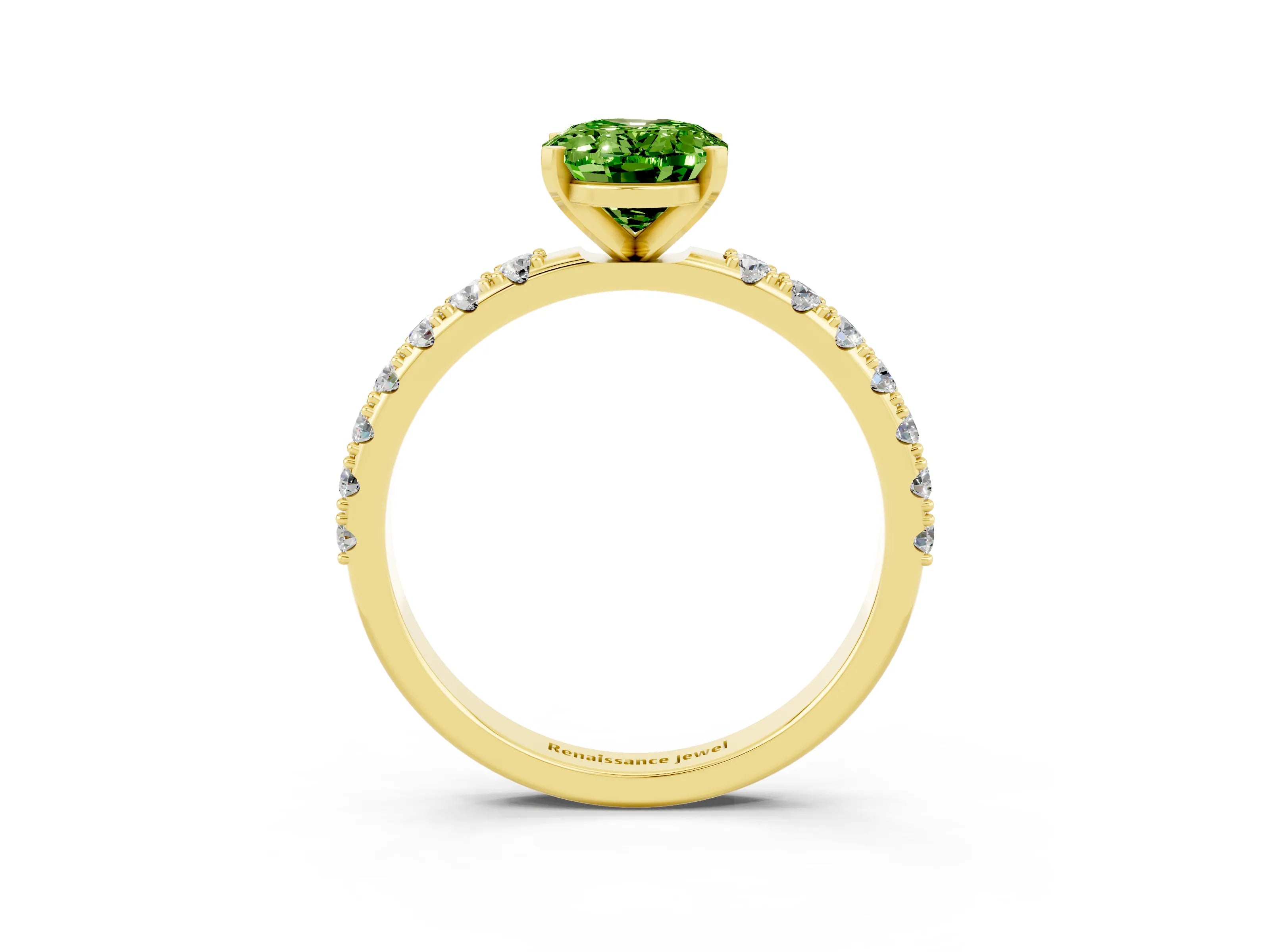 Yellow gold Oval Cut Peridot Solitaire Pavé Band with Four-Prong Setting_3