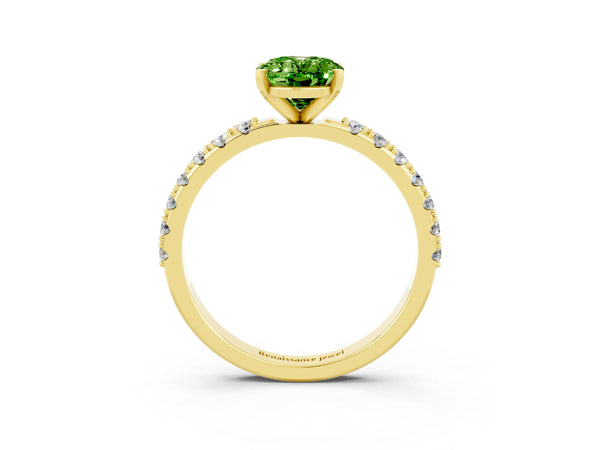 Yellow gold Oval Cut Peridot Solitaire Pavé Band with Four-Prong Setting