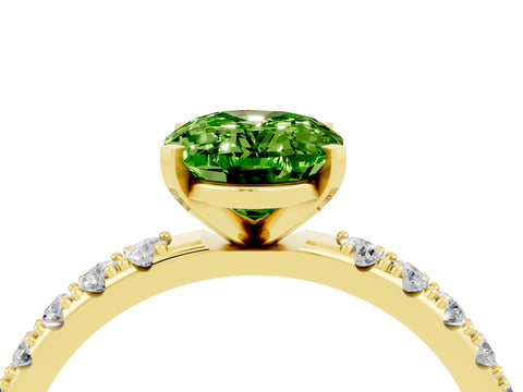 Yellow gold Oval Cut Peridot Solitaire Pavé Band with Four-Prong Setting_4