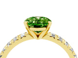 Yellow gold Oval Cut Peridot Solitaire Pavé Engagement Ring with Round Band and Prong Setting_16