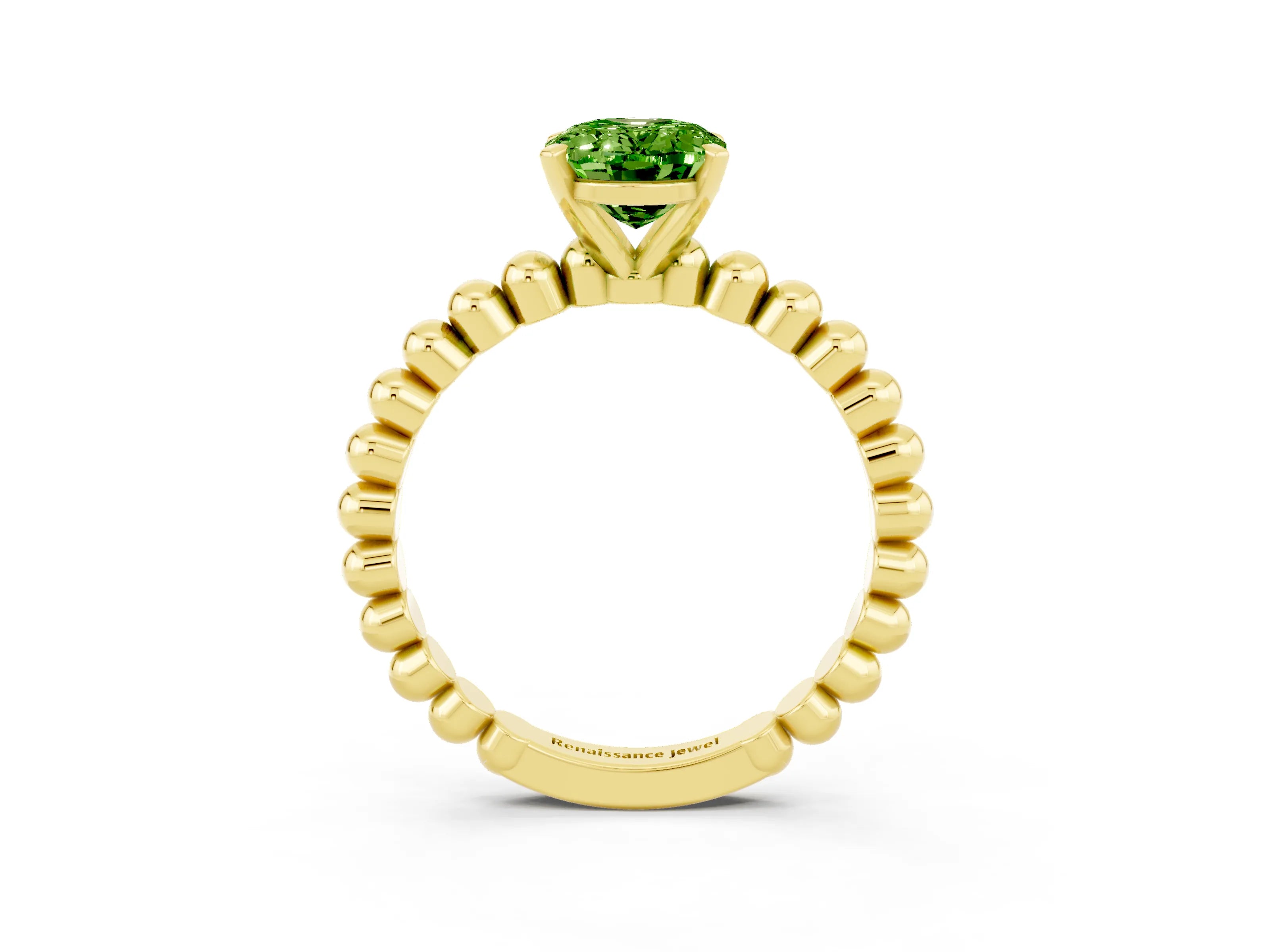 Yellow gold Oval Cut Peridot Solitaire Ring with Beaded Band and Prong Setting_3