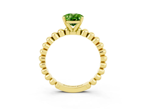 Yellow gold Oval Cut Peridot Solitaire Ring with Beaded Band and Prong Setting_3