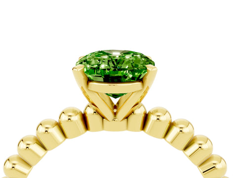Yellow gold Oval Cut Peridot Solitaire Ring with Beaded Band and Prong Setting_4
