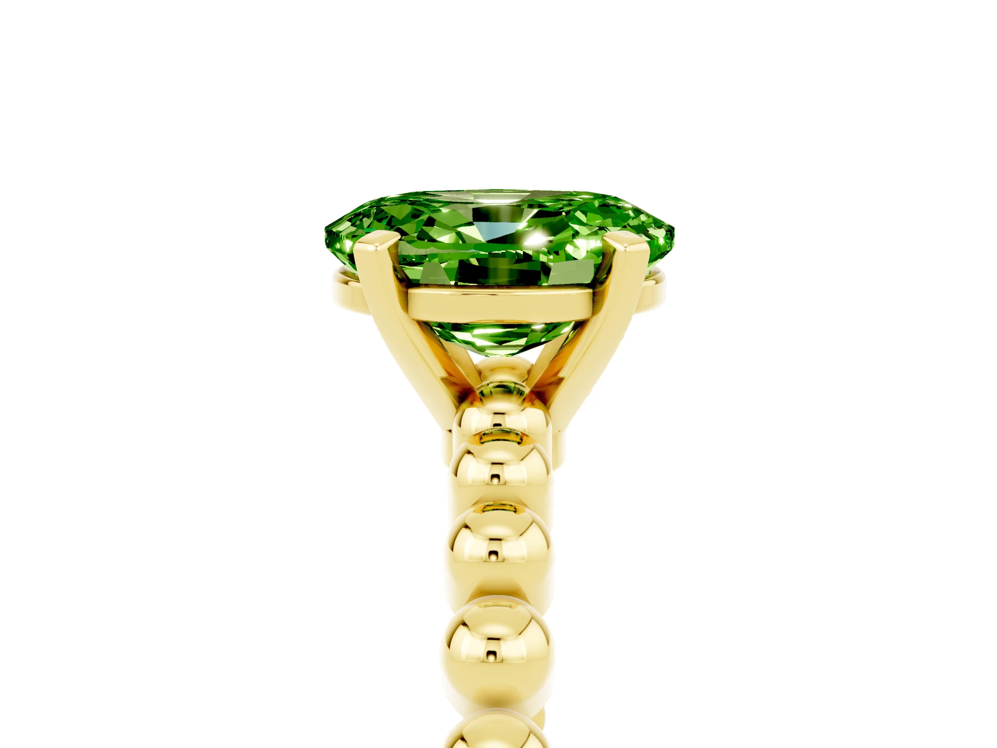 Yellow gold Oval Cut Peridot Solitaire Ring with Beaded Band and Prong Setting_5