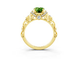Yellow gold Oval Cut Peridot Solitaire Ring with Filigree Band and Four-Prong Setting_27