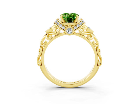 Yellow gold Oval Cut Peridot Solitaire Ring with Filigree Band and Four-Prong Setting_27