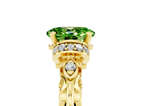Yellow gold Oval Cut Peridot Solitaire Ring with Filigree Band and Four-Prong Setting_29