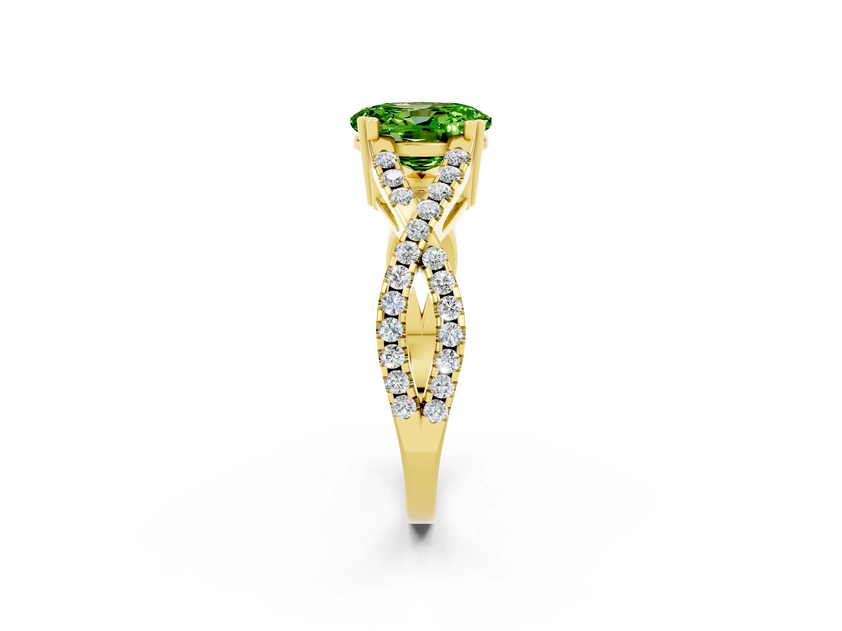 Yellow gold Oval Cut Peridot Solitaire Ring with Four-Prong Setting and Twisted Pavé Band_2