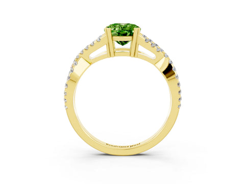 Yellow gold Oval Cut Peridot Solitaire Ring with Four-Prong Setting and Twisted Pavé Band_3