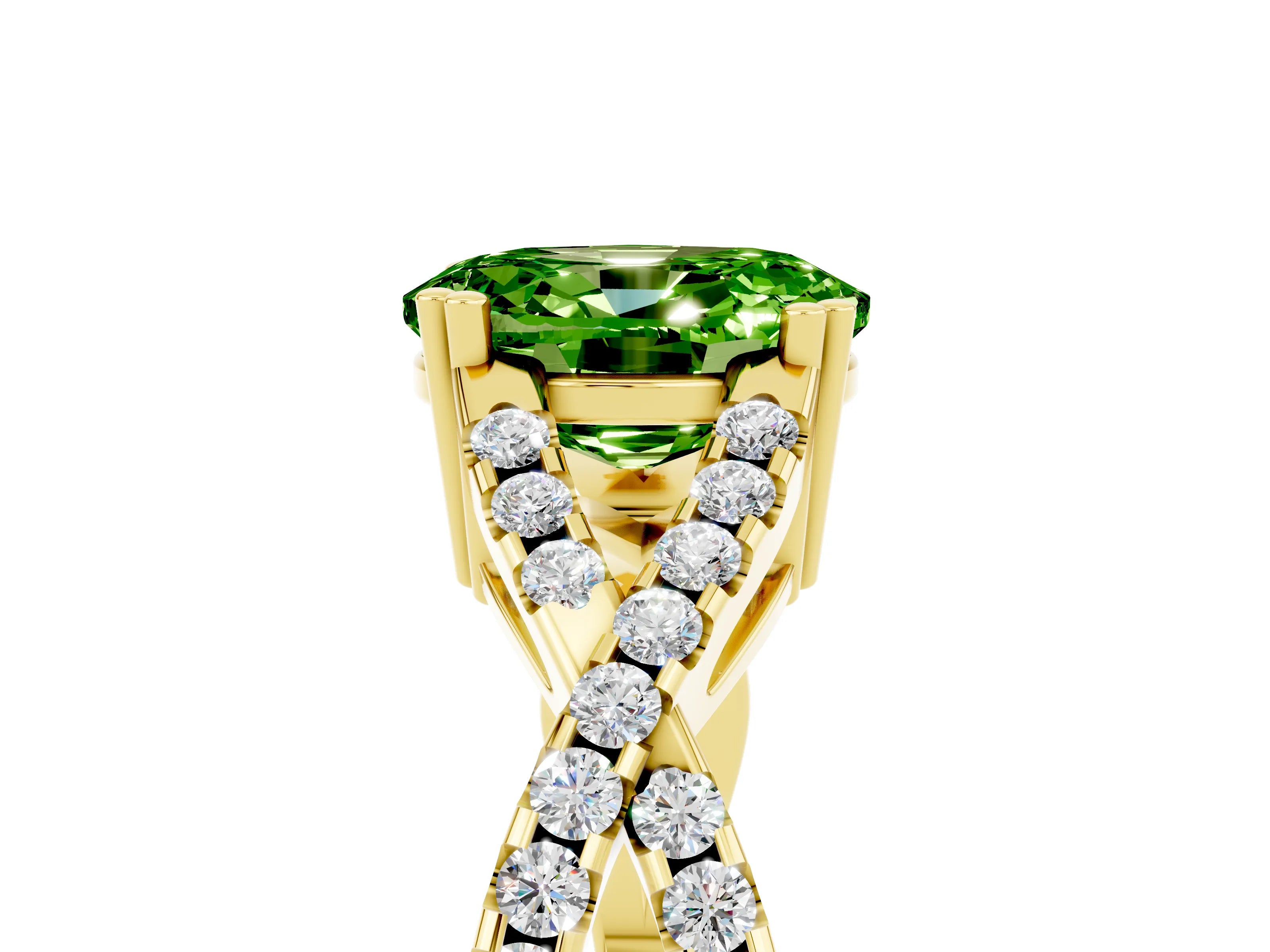 Yellow gold Oval Cut Peridot Solitaire Ring with Four-Prong Setting and Twisted Pavé Band_5