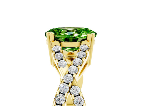 Yellow gold Oval Cut Peridot Solitaire Ring with Four-Prong Setting and Twisted Pavé Band_5