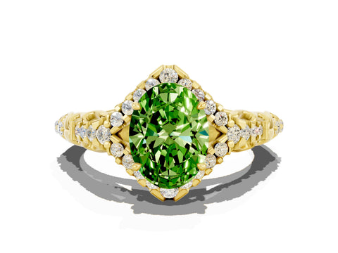 Yellow gold Oval Cut Peridot Solitaire Ring with Hidden Halo and Pavé Band_12