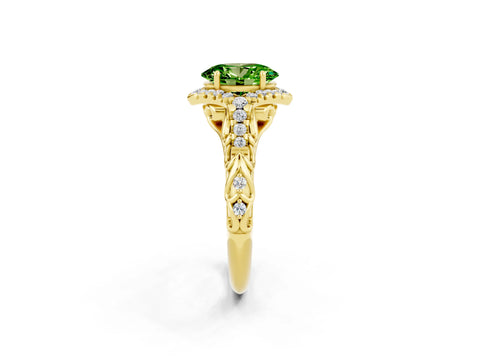 Yellow gold Oval Cut Peridot Solitaire Ring with Hidden Halo and Pavé Band_14
