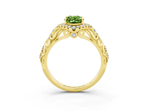 Yellow gold Oval Cut Peridot Solitaire Ring with Hidden Halo and Pavé Band_15