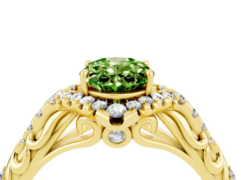 Yellow gold Oval Cut Peridot Solitaire Ring with Hidden Halo and Pavé Band_16