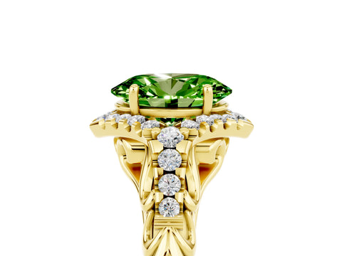 Yellow gold Oval Cut Peridot Solitaire Ring with Hidden Halo and Pavé Band_17
