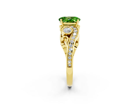 Yellow gold Oval Cut Peridot Solitaire Ring with Milgrain Pavé Band and Four-Prong Setting_26