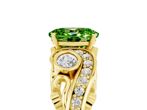 Yellow gold Oval Cut Peridot Solitaire Ring with Milgrain Pavé Band and Four-Prong Setting_29