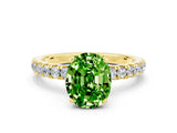 Yellow gold Oval Cut Peridot Solitaire Ring with Pavé Accents and Four-Prong Setting