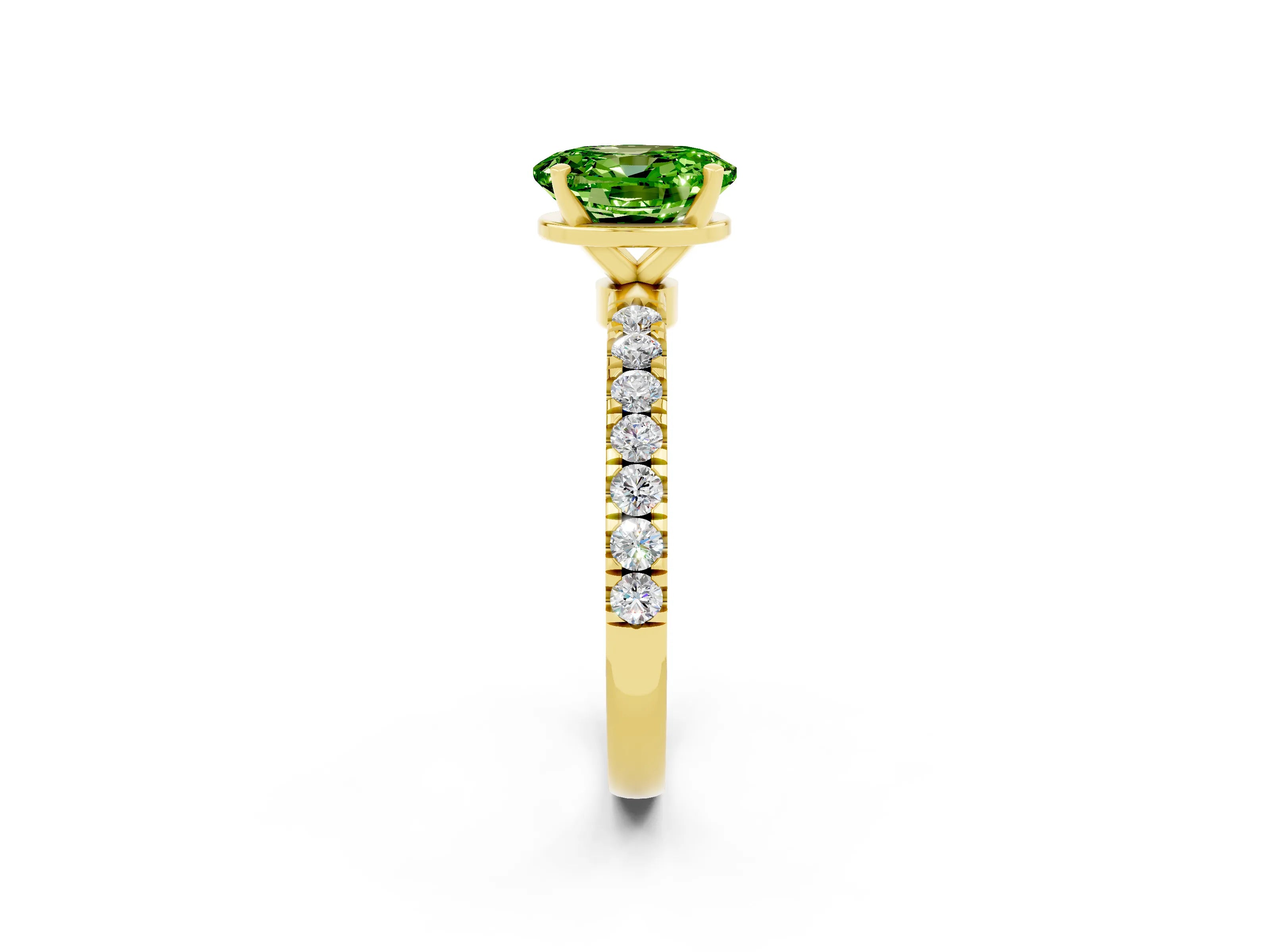 Yellow gold Oval Cut Peridot Solitaire Ring with Pavé Accents and Four-Prong Setting_2