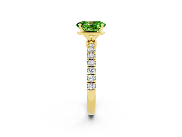Yellow gold Oval Cut Peridot Solitaire Ring with Pavé Accents and Four-Prong Setting