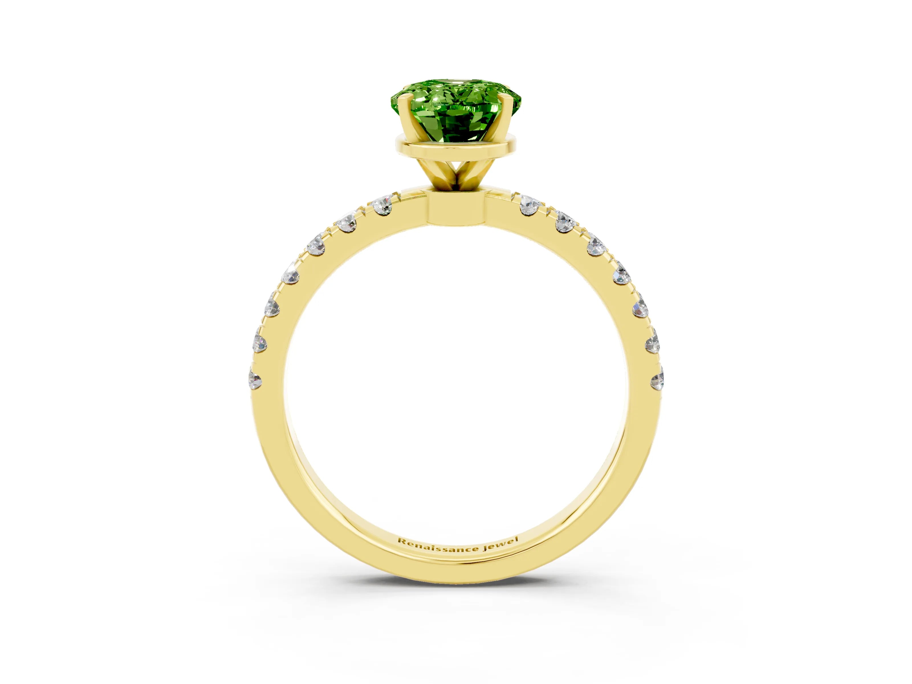 Yellow gold Oval Cut Peridot Solitaire Ring with Pavé Accents and Four-Prong Setting_3