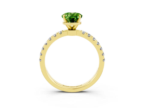 Yellow gold Oval Cut Peridot Solitaire Ring with Pavé Accents and Four-Prong Setting_3