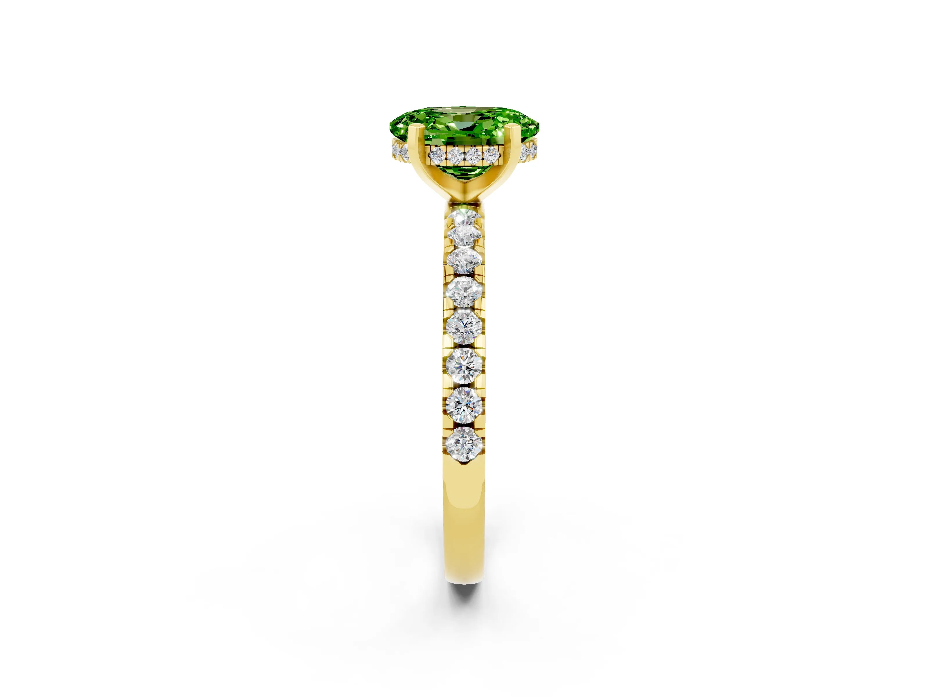 Yellow gold Oval Cut Peridot Solitaire Ring with Pavé Band and Four-Prong Setting_26