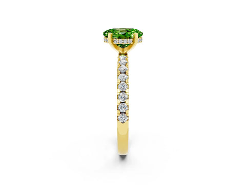 Yellow gold Oval Cut Peridot Solitaire Ring with Pavé Band and Four-Prong Setting_26
