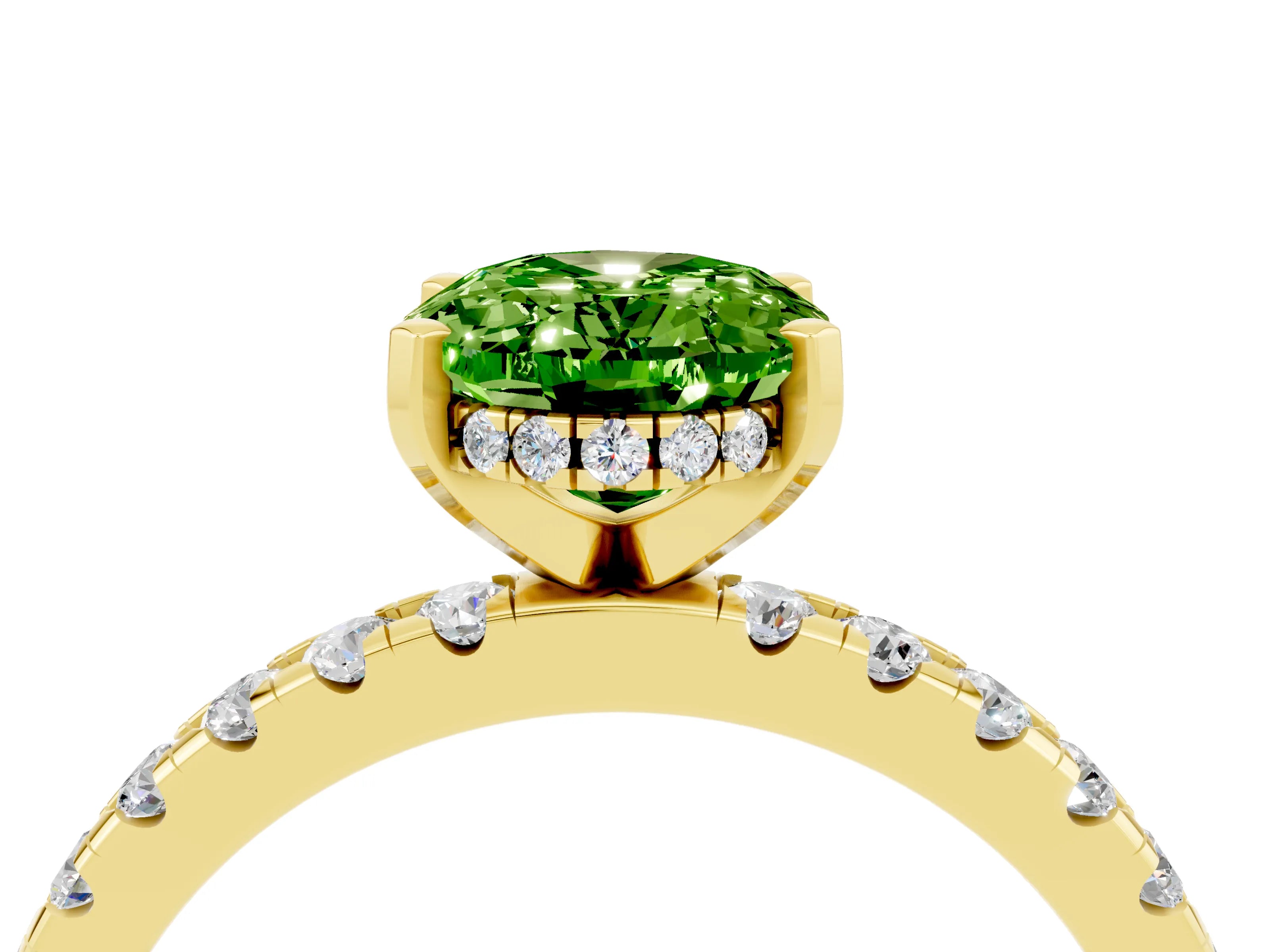 Yellow gold Oval Cut Peridot Solitaire Ring with Pavé Band and Four-Prong Setting_28