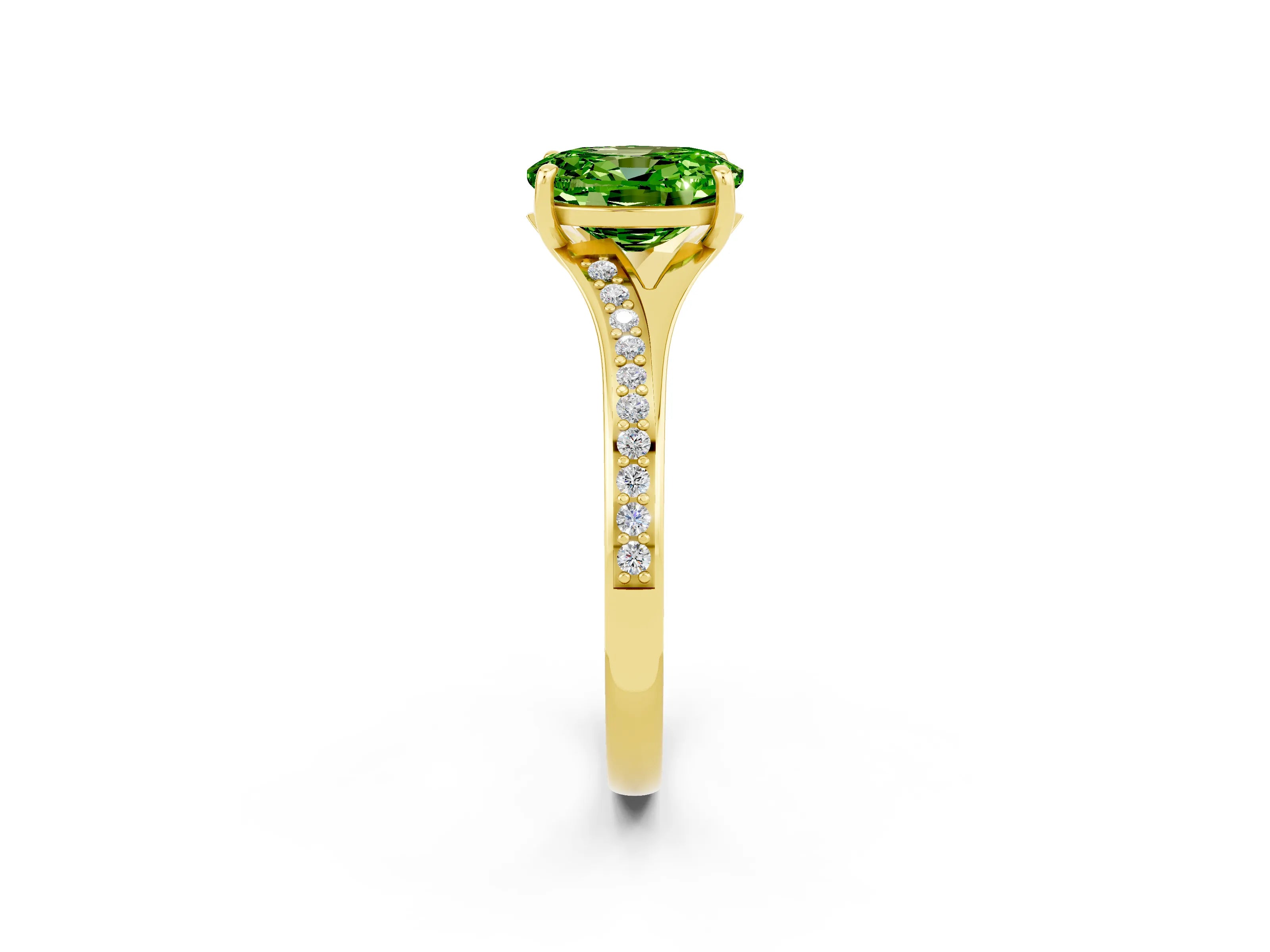 Yellow gold Oval Cut Peridot Solitaire Ring with Pavé Band and Prong Setting_14