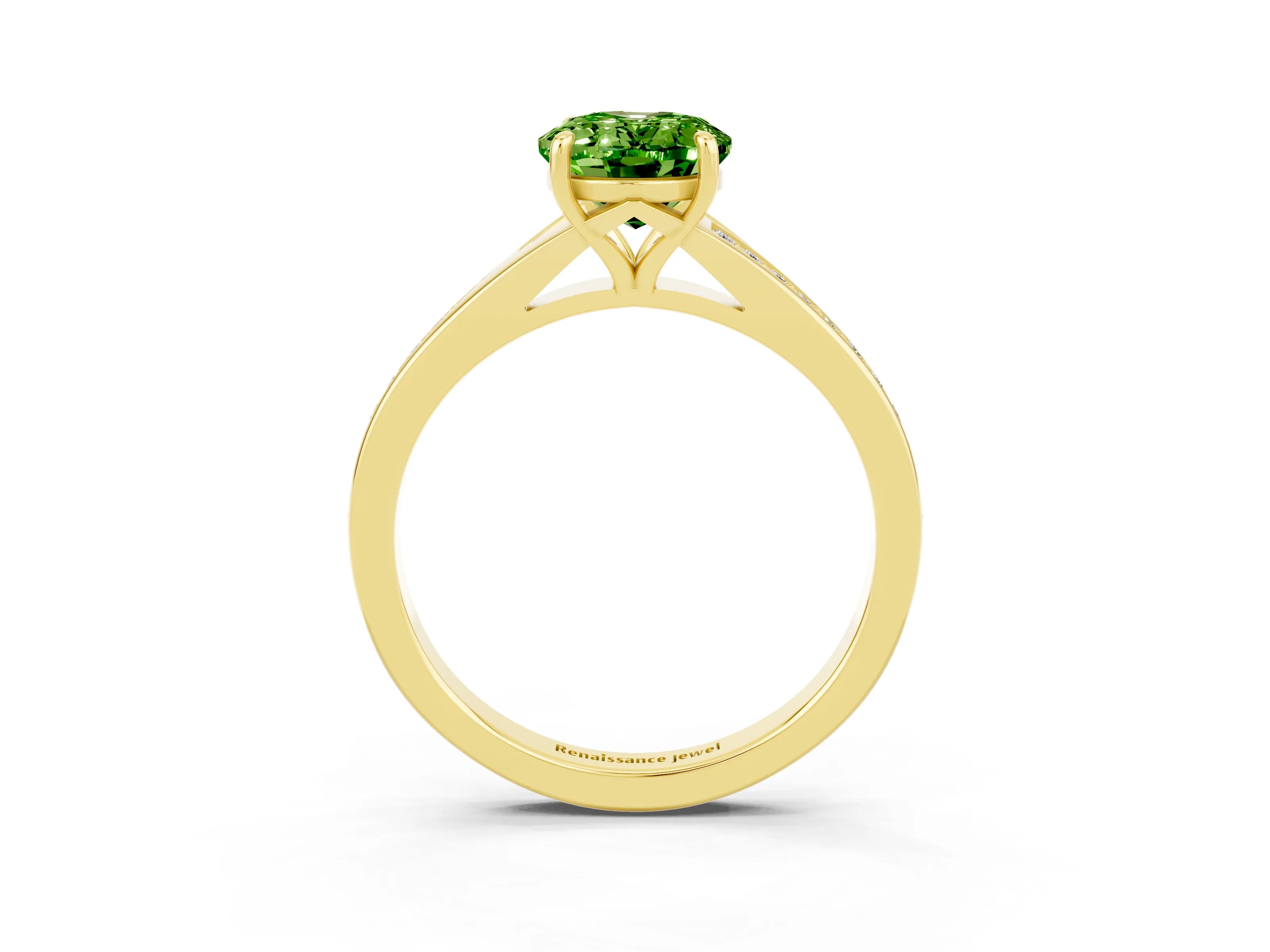 Yellow gold Oval Cut Peridot Solitaire Ring with Pavé Band and Prong Setting_15