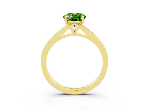 Yellow gold Oval Cut Peridot Solitaire Ring with Pavé Band and Prong Setting_15