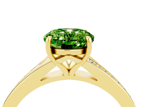 Yellow gold Oval Cut Peridot Solitaire Ring with Pavé Band and Prong Setting_16
