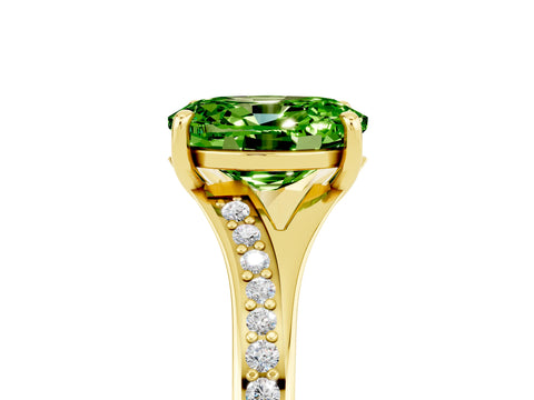 Yellow gold Oval Cut Peridot Solitaire Ring with Pavé Band and Prong Setting_17