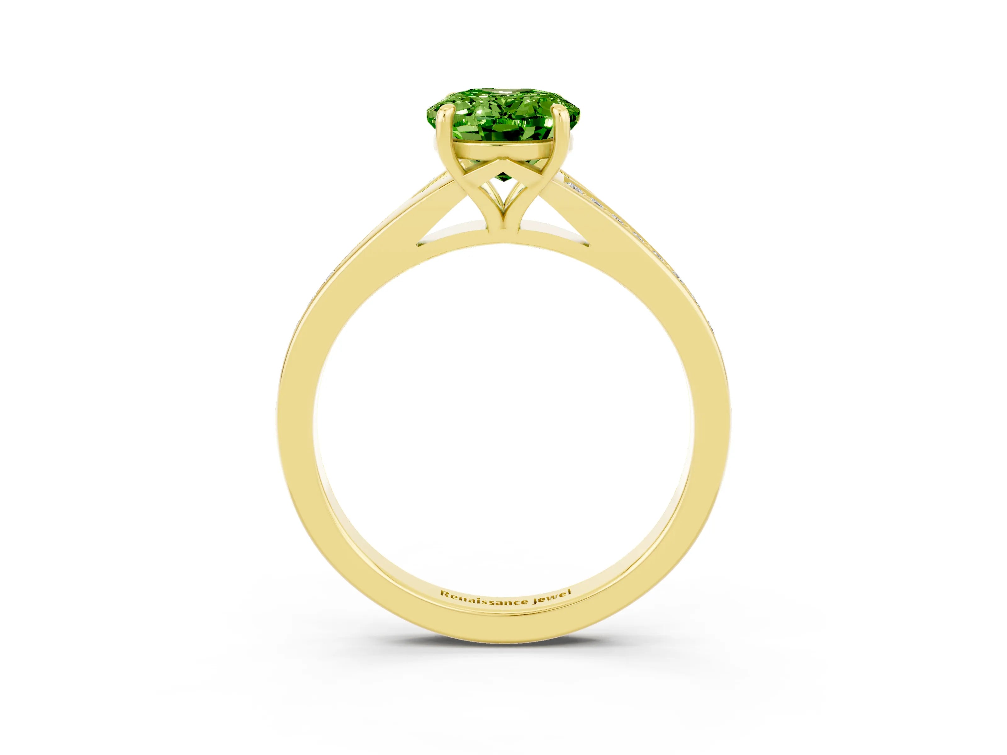 Yellow gold Oval Cut Peridot Solitaire Ring with Pavé Band and Prong Setting_3