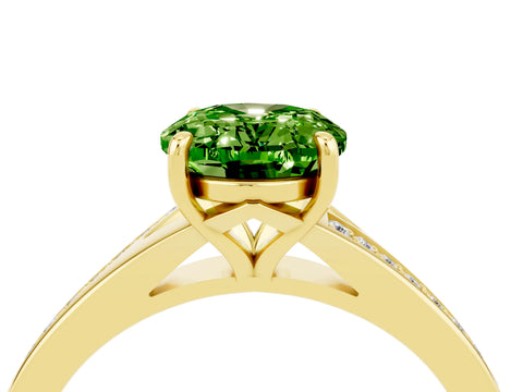 Yellow gold Oval Cut Peridot Solitaire Ring with Pavé Band and Prong Setting_4
