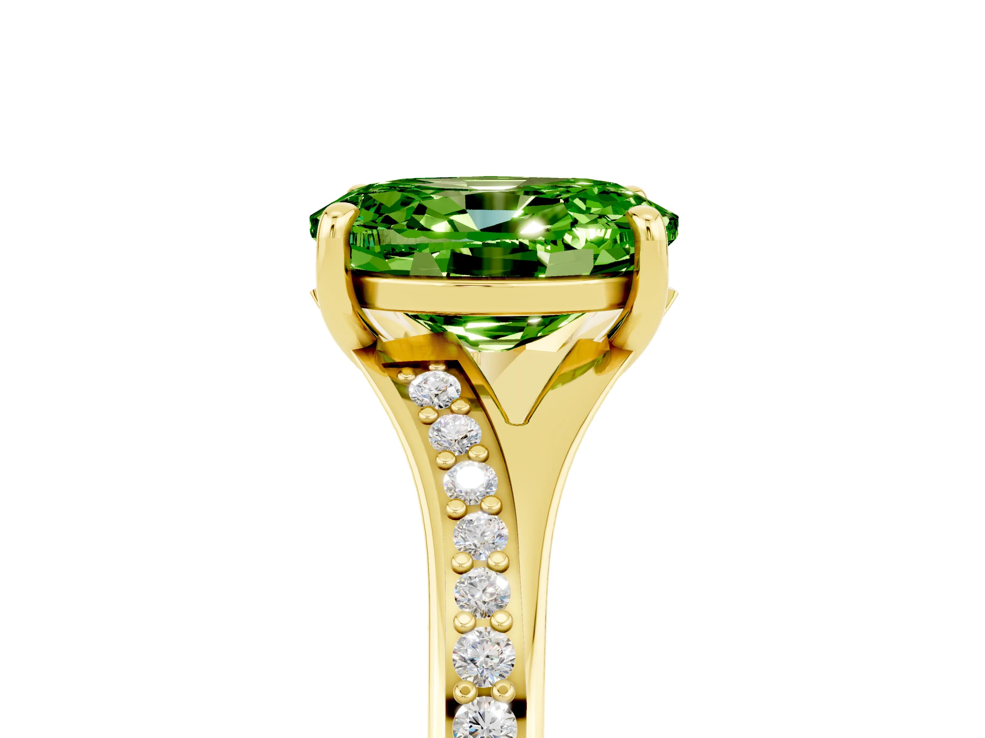 Yellow gold Oval Cut Peridot Solitaire Ring with Pavé Band and Prong Setting_5